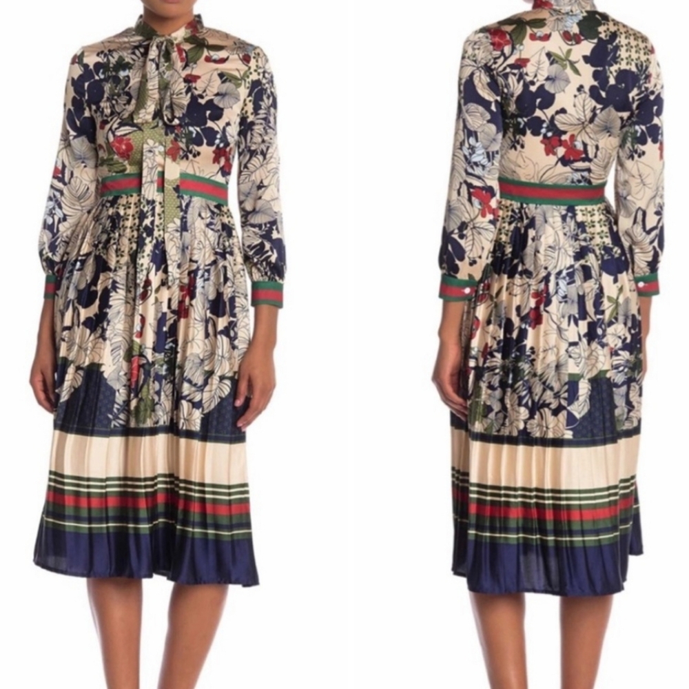 Dalia Macphee Tie Neck Printed Midi Dress. - Picture 4 of 16